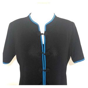 Misook black and blue petite short sleeve sweater, size MP